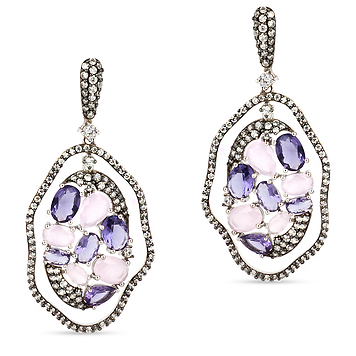 Серьги из серебра с розовыми, фиолетовыми камнями