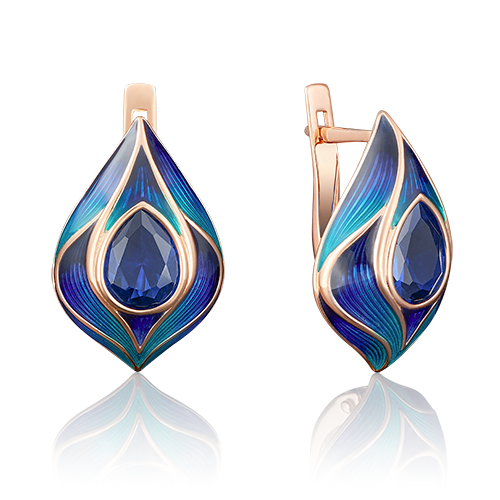 Серьги, красное золото, цветные фианиты